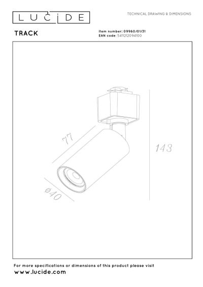 Lucide TRACK RITMO Track spot - 1-circuit Track lighting system - 1xGU10/MR11 - White (Extension)